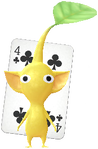 A Yellow Special Decor Pikmin with Playing Card decor from Pikmin Bloom.