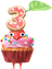 A Red Special Decor Pikmin with 3rd Anniversary Cupcake decor from Pikmin Bloom.