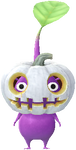 A Purple Special Decor Pikmin with Jack-o'-lantern decor from Pikmin Bloom.