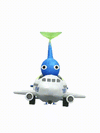 An animation of a Blue Pikmin with a Toy Airplane from Pikmin Bloom.