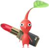 A red Decor Pikmin with a Makeup Costume.