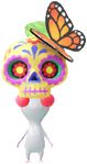 A White Special Decor Pikmin with Calavera decor from Pikmin Bloom.