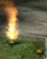 Two fire geysers in Pikmin. The left geyser is active, while the right one is inactive.