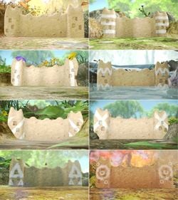 The 8 designs of dirt walls in Pikmin 3 Deluxe, edited together into 1 image.