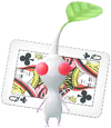 A White Special Decor Pikmin with Playing Card decor from Pikmin Bloom.