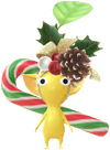 A Yellow Special Decor Pikmin with 2025 Ornament decor from Pikmin Bloom.