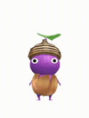 An animation of a Purple Pikmin with a Acorn from Pikmin Bloom.