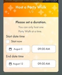 The menu for the first step of hosting a Party Walk.