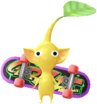 An event Yellow Decor Pikmin wearing a Fingerboard.