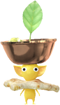 A Yellow Pikmin with a Curry Bowl decor from Pikmin Bloom