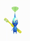 An animation of a Blue Pikmin with a Toothbrush from Pikmin Bloom.