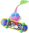 An event Winged Decor Pikmin wearing a Fingerboard.