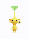 An animation of a yellow Pikmin with an orange sticker from Pikmin Bloom.