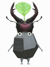 An animation of a Rock Pikmin with a Stag Beetle from Pikmin Bloom.