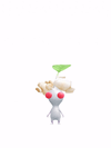 An animation of a White Pikmin with a Popcorn Snack from Pikmin Bloom.