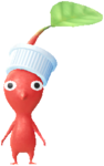 A red Decor Pikmin with the Mini-mart costume.