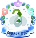 Pikmin Bloom Community Day badge, featuring artwork of a white snowdrop.