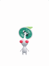 An animation of a White Pikmin with a Winter Sticker from Pikmin Bloom
