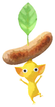 Lifelog artwork of a Yellow Special Decor Pikmin with Wurst decor from Pikmin Bloom.