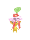 An animation of a Yellow Pikmin with a Valentine Sticker from Pikmin Bloom