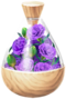 Blue carnation petals in a bottle.