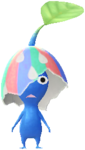 An event Blue Decor Pikmin wearing a colorful Easter egg.