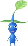 A Blue Rainy Day Decor Pikmin with Leaf Hat decor from Pikmin Bloom.