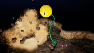 The Sphere of Desire in the Cavern for a King, being pulled out of the ground with a fishing rope by 1 Purple Pikmin.