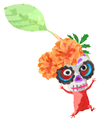 Lifelog artwork of a Red Special Decor Pikmin with Calavera decor from Pikmin Bloom.