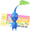 A Blue Theme Park Decor Pikmin with Theme Park Ticket decor from Pikmin Bloom.