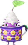 A Purple Café Decor Pikmin with Coffee Cup (Rare) decor from Pikmin Bloom.