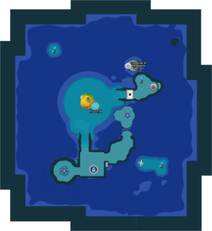 Labeled map of sublevel 4 of the Seafloor Resort. Numbers next to treasures indicate weight/Sparklium.