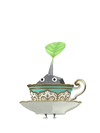 An animation of a Rock Pikmin with a Afternoon Tea from Pikmin Bloom.