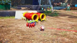 A pair of binoculars being carried by some Pikmin in Pikmin 4.