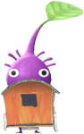 A Purple Station Decor Pikmin with Paper Train decor from Pikmin Bloom.