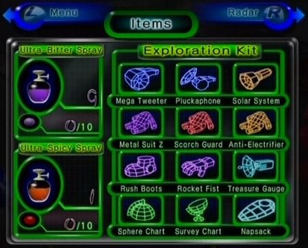 The Exploration Kit menu.