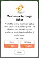 The menu to purchase tickets that appears after a player clicks the GO button to join a mushroom with a ticket without having any tickets.