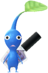 A blue Decor Pikmin with a Makeup Costume.