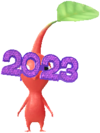 An event Red Decor Pikmin wearing glittering 2023 New Year's glasses.