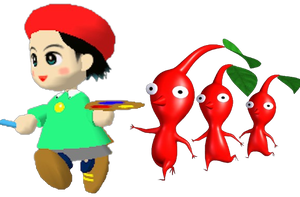 Red Pikmin following Adeleine