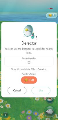 The detector menu, showing a countdown timer and minimart location nearby.