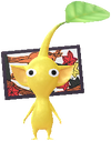 A Yellow Special Decor Pikmin with Hanafuda Card (Volume 1) decor from Pikmin Bloom.