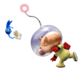 Clay artwork from Pikmin 2 of Olimar throwing a Blue Pikmin.