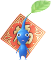 A Blue Special Decor Pikmin with Lunar New Year Ornament: Red decor from Pikmin Bloom.