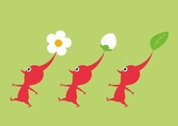 Flat art of 3 Red Pikmin.