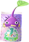 A Purple Special Decor Pikmin with First Anniversary Snack decor from Pikmin Bloom.