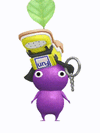 An animation of a purple Pikmin with a sneaker keychain from Pikmin Bloom.