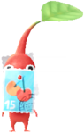 A red Decor Pikmin with the Post Office costume.