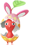 An event Red Decor Pikmin wearing a colorful Bunny egg.