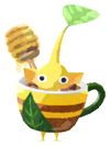 Lifelog artwork of a Yellow Café Decor Pikmin with Coffee Cup (Rare) decor from Pikmin Bloom.